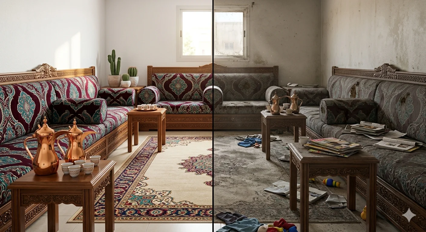 تنظيف غرفة معيشة قبل وبعد